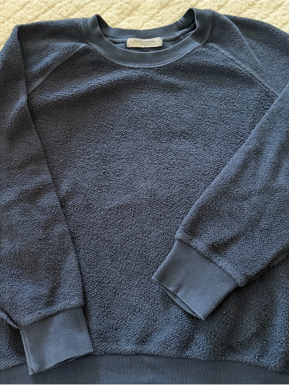 perfectwhitetee women’s Navy Crewneck Fleece Sweatshirt